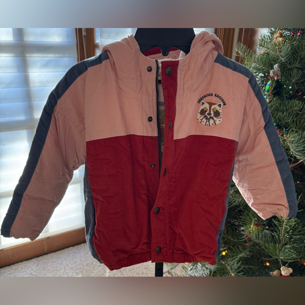 NWT Red Caribou Girls Size 5 'Amazed Raccoon' Cameo Rose Corduroy Jacket